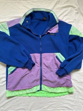 Vintage Women’s Colorblock Fleece Jacket in Blue, Purple, Mint
